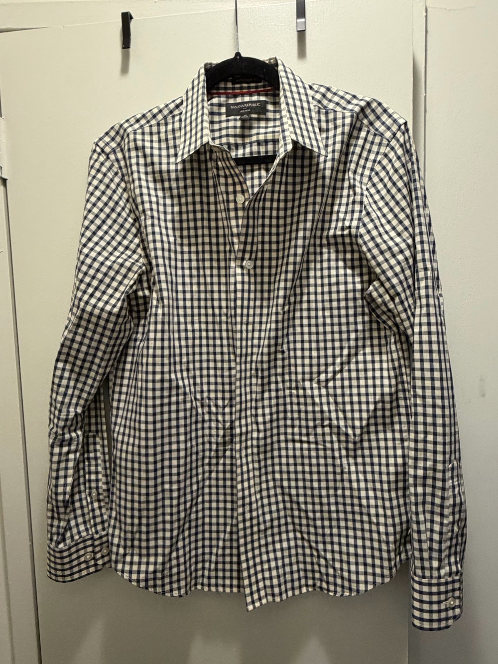 Banana Republic Navy and White Check Men's Dress Shirt